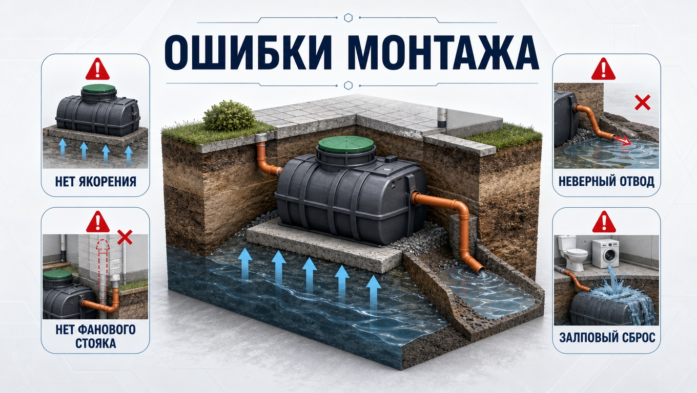 Установка септика при высоком УГВ и глинистых почвах
